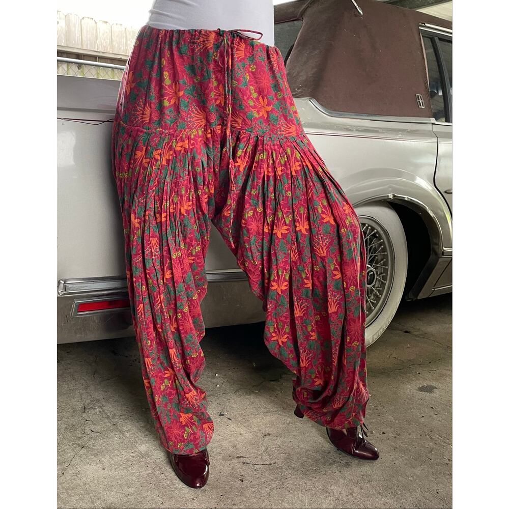 🔥Fabindia Indigo Floral Harem Pants Baggy Bohemian Gypsy Hippie Aladdin Women S